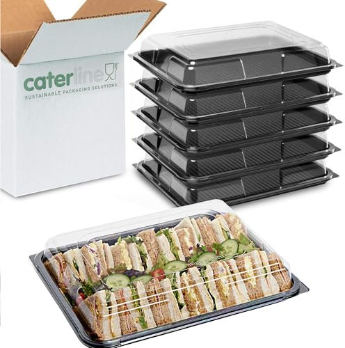 Caterline 5 Medium (390mm x 290mm) Reusable Serving Platters & Lids. Party Food, Catering & Events