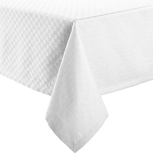 Erwin Müller Tischdecke, Tischwäsche Jacquard Karo, Paderborn weiß Größe 130x220 cm - fleckabweisend, schmutzunempfindlich und leicht zu reinigen (weitere Farben, Größen)