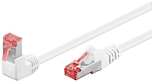 Goobay Cable de Red 51553 Cat 6 de Alta Velocidad, 90 Grados, Ethernet, Playstation, Xbox, DSL, PimF, RJ45, Color Blanco, 5 Metros