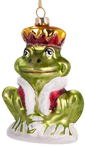 BRUBAKER Froschkönig - Handbemalte Weihnachtskugel aus Glas - Mundgeblasener Christbaumschmuck Figuren lustig Deko Anhänger Baumkugel - ca. 9.5 cm