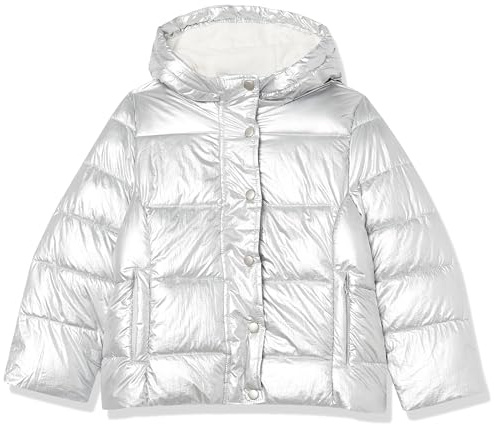 Amazon Essentials Doudoune Épaisse à Capuche, Déperlante Fille, Argent Métallisé, 6-7 ans