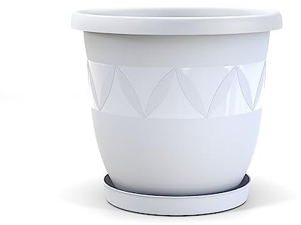 Plastard Blumentopf Durchmesser 40 cm mit Untersetzer Farbe Weiß runder Pflanzkübel Blumenkübel Gartentopf aus Kunststoff witterungsbeständiger für Innen und Außen