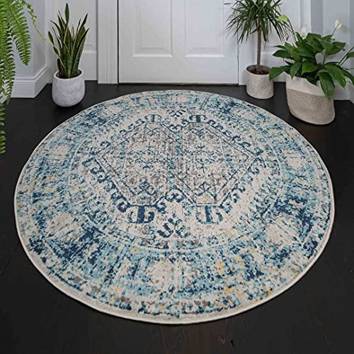 Navy Blue Trellis Aztec Round Circle Rug Grey Tribal Circular Table Chair Rugs 120cm