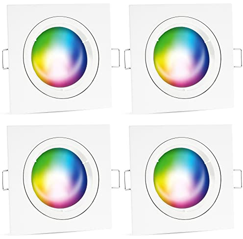 linovum Einbauspot 4er Set weiß eckig Smart GU10 LED WLAN RGBW App dimmbar | Vier smarte Einbauspots weiß eckig - per App & Sprache steuerbar, RGB-Farblicht, für Wohnzimmer & Flur, inkl. GU10 LED