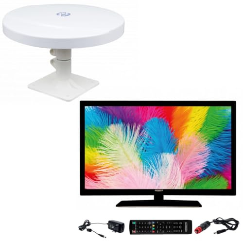 ANTARION - Pack de TV LED de 22 pulgadas, 55 cm, televisor Full HD 12 V + antena TNT omnidireccional