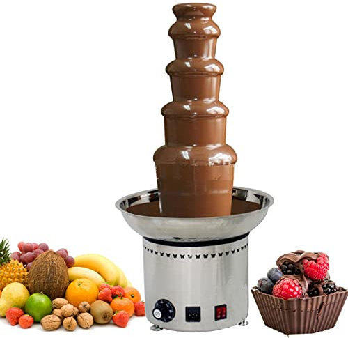 with Temperature Control Chocolate Fountain,4/5/6/7 Tiers Chocolate Fondue Waterfall Machine,Sauce heater for Nacho Cheese, BBQ Sauce, Fruit, Ranch, Liqueurs (5 Tier)