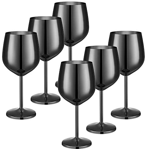 Set di 6 bicchieri da vino in acciaio inox infrangibili, calici da vino in metallo per eventi all'aperto, feste, spiaggia, piscina, viaggi, anniversario di matrimonio, colore nero