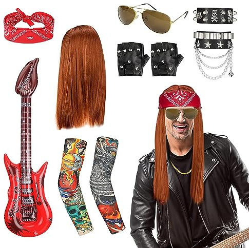 GothicBride Rocker Kostüm Herren 80er Rock Star Perücke Verkleidung Zubehör
