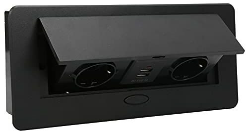 Prise de Courant de Bureau Intégrée Double Prise UE + Double USB avec Indicateur LED D'amortissement à Rebond Lent AC250V 16A pour Bureau Table Commode Placard Chevet
