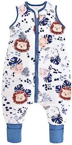 Chilsuessy Babysovsäck med ben 2,5 tog vintersovsäck unisex året runt sovsäck med fötter babysovsäck sovsäck barn djungellejon, 80 cm/baby höjd 85–95 cm
