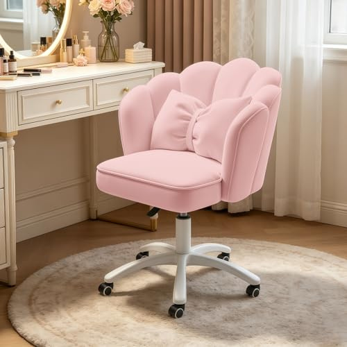 XUEGW Niedlicher Schreibtischstuhl mit Blütenblatt, Samt, mit Schleife, Schmetterling, Heimbüro, Stühle für Schlafzimmer, Computer, Arbeitsstühle mit Rückenlehne