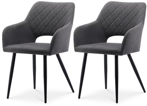 TUKAILAI Esszimmerstühle 2er Set aus Leinen, Küchenstuhl Polsterstuhl mit Offener Rückenlehne,Armlehnen,Gepolstertem Sitz, Metallbeinen, Stühle für Wohnzimmer,Esszimmer,Küche