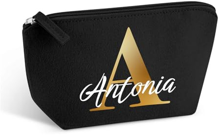 Love Faith personalisierte Filz-Kosmetiktasche - Schwarz - 16x12,5x6 cm | Wähle Initiale & Namen für die Gravur - Robuster Filz-Kulturbeutel - Nachhaltiger Reisebegleiter für Männer & Frauen