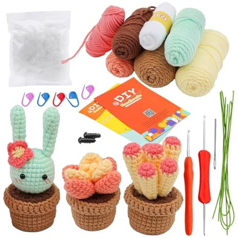 LNNXSZ Häkelset für Anfänger Häkelset for Anfänger, Kaktus, Topfpflanze, kreatives Häkeln, DIY, Schlüsselanhänger, Stricken, Schlüsselhalter, Häkelpuppen, Materialpaket (Color : 2)