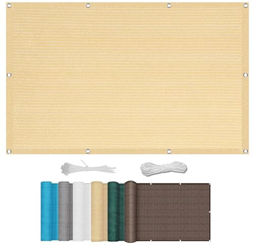 Sonnensegel Quadratisch 2.8 x 3.2 m Rechteckig Balkon Sichtschutz Segel Uv-Schutz 98% Reißfest Ohne Bohren inkl Befestigungsseile für Camping Schwimmbad Zwinger, Creme Farben