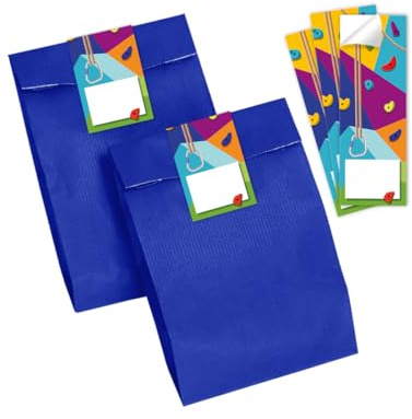 Minkocards 6 Geschenktüten (blau) + 6 Aufkleber Klettern Bouldern Geschenktüten für Mitgebsel Mädchen Jungen Gastgeschenk einpacken beim Kindergeburtstag Mädchengeburtstag Jungengeburtstag