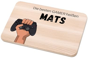 Bärenfreunde - Individuelles Holzbrett mit hochwertigem Spezial-Druck für Gamer Kinder - Personalisiertes Frühstücksbrettchen - Niedliche Motiv-Brettchen mit Namen (Gamer)