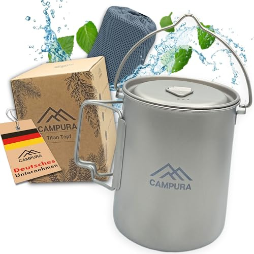 Campura Titan Topf 750ml Ultraleicht (146g), robust & hitzebeständig, Kompakt mit Henkel & Isolierbeutel - Ideal für Wandern, Outdoor Camping, Survival & Bushcraft