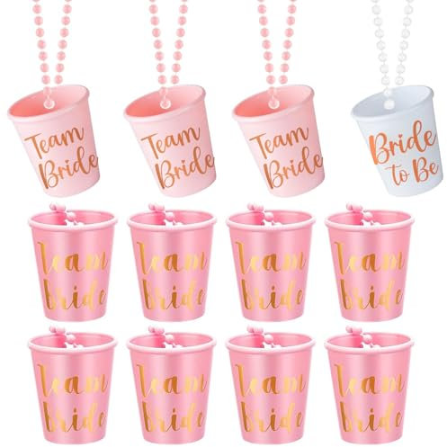 12 Pcs Hen Party Shot Glasses, Fun and Durable Pink Plastic Beaded Necklace Shot Glasses, Perfect for Bachelorette Parties, Bridal Showers, and Girls' Nights Out