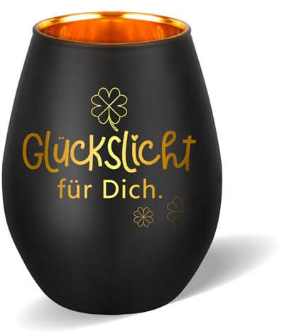 Belillpipi Geschenke für Frauen, Glückslicht Windlicht aus Glas Teelichthalter Tischdeko mit Gravur Dankeschön Geschenke für Frauen Geburtstag Weihnachten(schwarz)