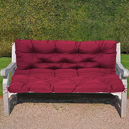 Wasserdichtes Gartenbankkissen für den Außenbereich, mit Rückenlehne, 3-Sitzer, Terrassenstuhl, Auflage für Schaukel, Veranda, Sofa, rutschfeste Bänder, Rot, 120 x 100 x 10 cm