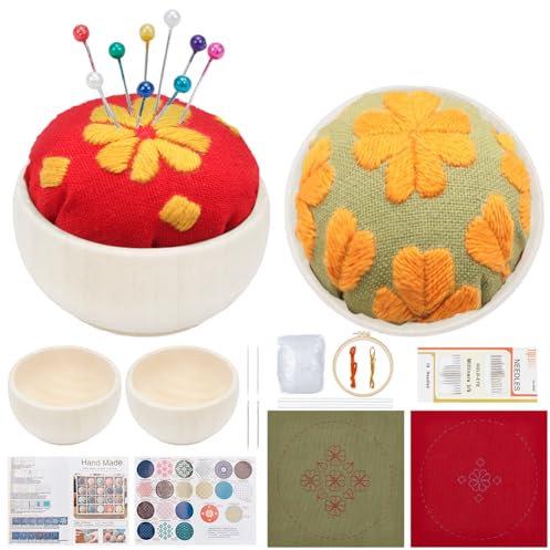 FREEBLOSS 2 Set Blumen Sashiko Nadelkissen Set DIY Sashiko Set Sashiko Nadelkissen Nähset Stick Nadelkissen Mit Näh Und Bastelstoff Winterblumen Sashiko Nähset Für Anfänger