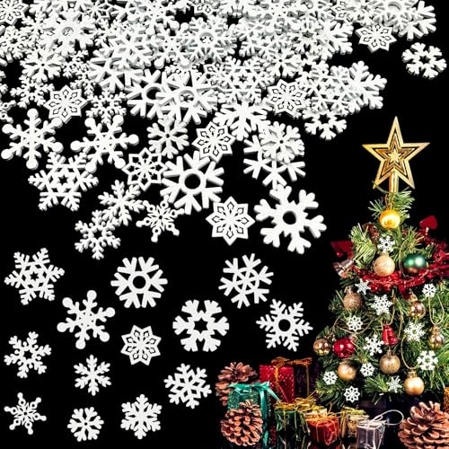 KECDRU Weihnachtsbaumschmuck Weihnachtsschmuck Schneeflocken Anhänger 120 Stück Klein Vintage Christbaumschmuck Holz Für Weihnachtsbaum Weihnachten Dekorationen Weiß