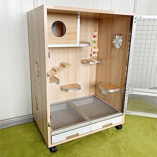 Kleintierkäfig Meerschweinchen, Frettchen, Chinchilla-Käfig mit abnehmbarem Tablett und Rädern, 3 Schichten, Hamsterkäfig mit Eisnest für Sommerkühlung (Holznest 60 x 40 x 80)