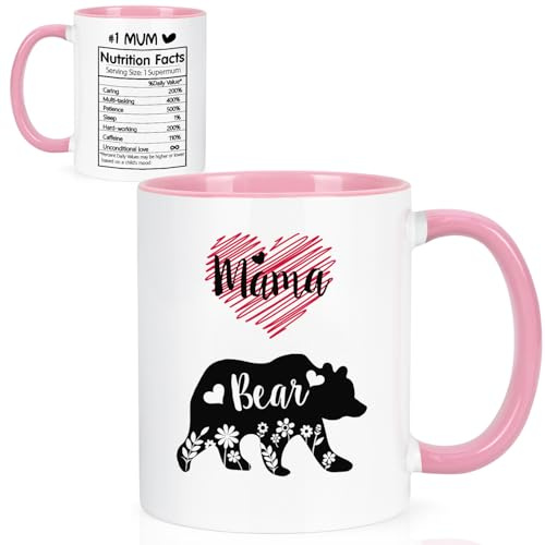 Joymaking Mama Bear Pink 11Oz Ceramic Coffee Mug, 11Oz Pink