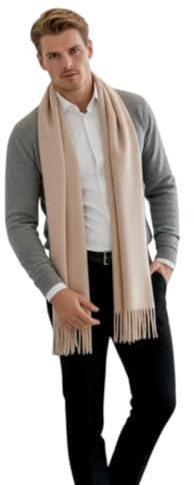 LA Ferani Écharpe en cachemire pour homme automne hiver fine 185x65 écharpe en cachemire style décontracté écharpe en laine couleur unie écharpe pour homme, beige, 200x70