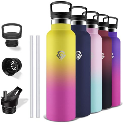Grsta Stainless Steel Water Bottle, 1 Litre, with Straw, BPA-Free, Leak-Proof, Double Walled, Thermos Flask for Yoga, Camping, Hiking, Gym
