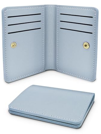 AfitLulu Ladies Purse Ultra-Thin Credit Card Holder Wallet Solid Color Women Wallets Womens Purse Simple Small Purses with Snap for 8 Credit Card Slots and 1 Banknote Slot (Blue)
