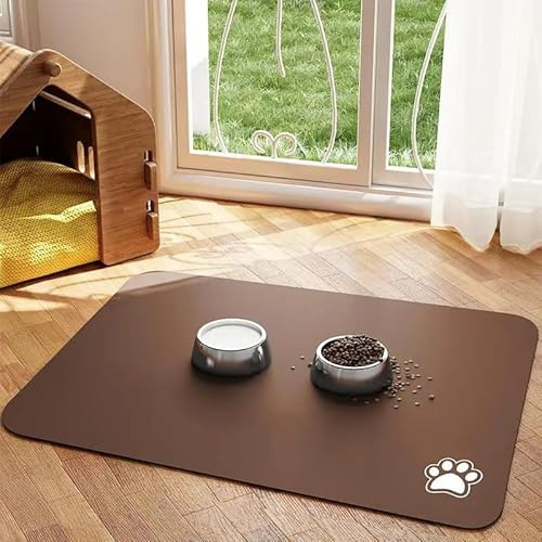 FANSU Tapis pour Gamelle Chien Absorbant Antidérapant Couleur Unie, Tapis Gamelle Chat Diatomite Séchage Rapide Antidérapant, Chien Accessoires Lavable pour Bols à Nourriture (Marron,40x60cm)