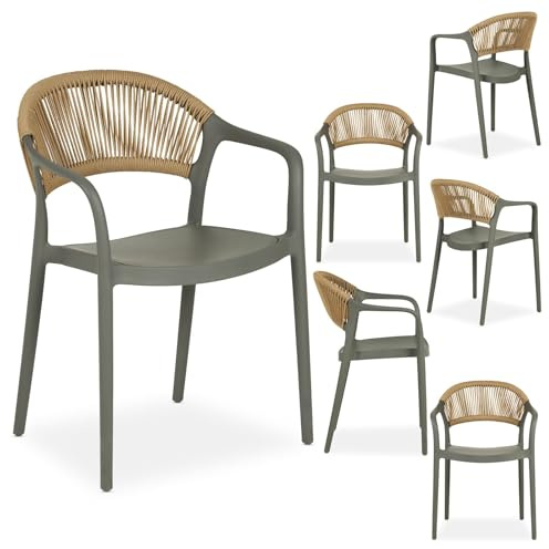 IDIMEX Gartenstuhl Narciso 6er Set stapelbar, grau - wetterfeste Outdoor Stühle, Rückenlehne mit Rope-Detail, UV-beständig für Balkon & Terrasse, Gartenmöbel modernes Design