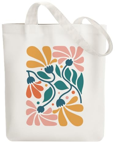 ANATTASOUL Bolsa de Tela Impresa Flor Bohemia, Tote Bag Tela Mujer,Shopper Algodón 38 * 40cm, Beige Bolsa de Transporte para Mujer, Saco Tote Bag de Lona Regalo