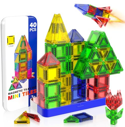 Magneverse Mini Magnetic Tiles Travel Set for Kids, Magnetic Building Blocks with Metal Box, Magnet Toys for Toddlers Kids Ages 1 2 3 4 5 6 7 8 Boys Girls Christmas Birthdays Gifts