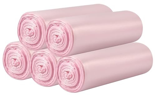 5 rollos de bolsas de basura pequeñas – 100 bolsas de basura resistentes de 15 litros para el hogar, oficina, cocina, baño y habitación infantil (rosa)