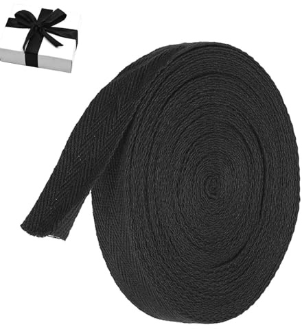 OutALIZ Bomullsband, snedband, 2 cm x 45 m, kantband, sömband, bomull, twillband, fiskbensstyg, bomullsband, för gör-det-själv hantverk, presentförpackningar (svart)
