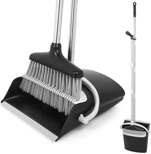 Moshiqgaol Besen und Kehrschaufel Set, 180 Grad Kehrschaufel mit Langem Stiel(149 cm), Ausziehbarem Stiel, Tragbar Kehrgarnitur, für Vorzelt, Haus, Büro, Lobby, Terrasse