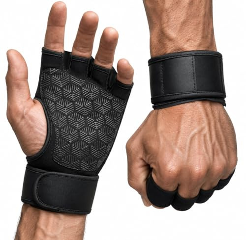 Gants de Fitness Ouverts,Gants de Sport,Gant d'haltérophilie pour Hommes et Femmes,Gant de Fitness avec Bracelet de Soutien,Respirants,Antidérapants,Exercice,Workout,Gym,Gymnastique Gloves,Noir