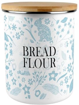 Purely Home Blue Rabbits Bread Flour Canister - Wildlife & Nature 2.7L Extra-Large Enamel Kitchen Storage Tin Baking Gifts