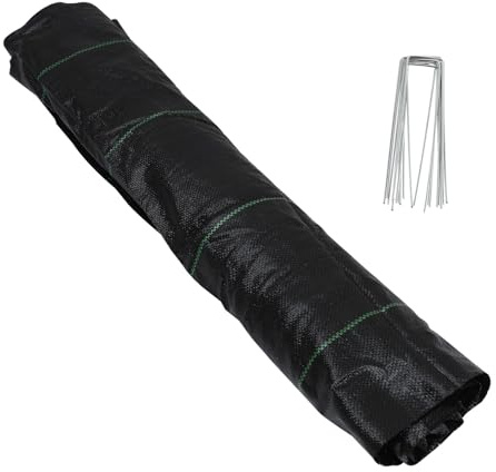 Gadpiparty Telo Pacciamatura in Polipropilene Nero con Picchetti Resistenti UV per Prevenzione Erbacce in Giardino Orto e Vigneto Barriera Drenante e Traspirante per Aiuole e Coperture