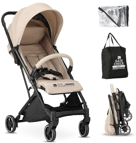 Deryan Air Pushchair up to 22 kg, Reclining Buggy, Stroller, Lightweight - 6 kg, from Birth to 4 Years, Automatic Folding, Adjustable Backrest to Reclining Position, with Travel Bag - Nougat