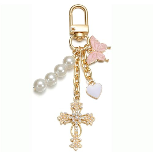 Zimocepuz Handtasche Charmes, goldene Taschenanhänger, Kreuz Schlüsselanhänger für Handtaschen, Glücks Anhänger, Funkelnde Schlüsselanhänger für Frauen, Taschenaccessoires