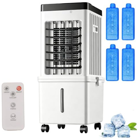 Climatiseur Mobile Sans Évacuation 15L, 3-en-1 Rafraîchisseur d'Air Évaporatif Silencieux avec Télécommande, Ventilateur Brumisateur & Humidificateur, 3 Modes, Oscillation 120° Pour Maison Bureau