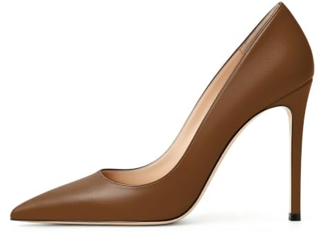 EDEFS Décolleté Classiche Donna con Tacco a Spillo 10 cm Scarpe Formali in Pelle per Lavoro e Cerimonia Marrone EU37