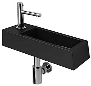 Lave main Rectangulaire Gain de place Gauche - Céramique Noire - 38x15 cm - Minimalist