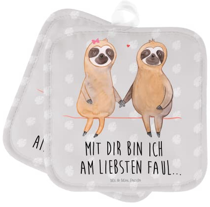 Mr. & Mrs. Panda Topfuntersetzer Faultier Pärchen - Geschenk, verliebt, Liebespaar, Ofenhandschuhe, Ofenhandschuh, Faultierpärchen, Topflappen,