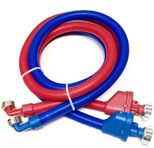 2-pack Flood Safe Washing Machine Hoses - Heavy Duty PVC Hose Sealed With Rigid Corrugated Outer Wall in Red-Blue and Built-in Auto Shut-off Valve Univeral 90 degree elbow Connection (6)