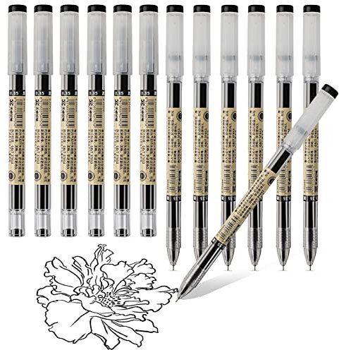 Gelschreiber mit extra feiner Spitze, 0,35 mm, Schwarz, für Büro, Schule, Schreibwaren-Zubehör, 12 Stück
